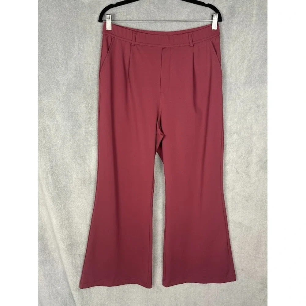 Halara Pants Women Large Burgundy Flex DayStretch High Waisted Pocket Work Flare - Picture 1 of 12